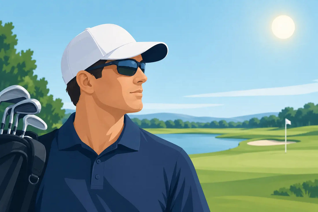 Test av golfkeps för solskydd på golfbanan