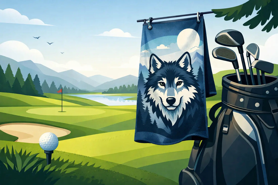 Golfhandduk med motiv som sticker ut